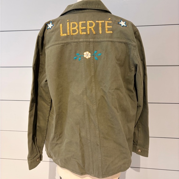 Sezane Tops - Sezane LIBERTÉ Olive Green Embroidered Military Jacket/Button Down Shirt